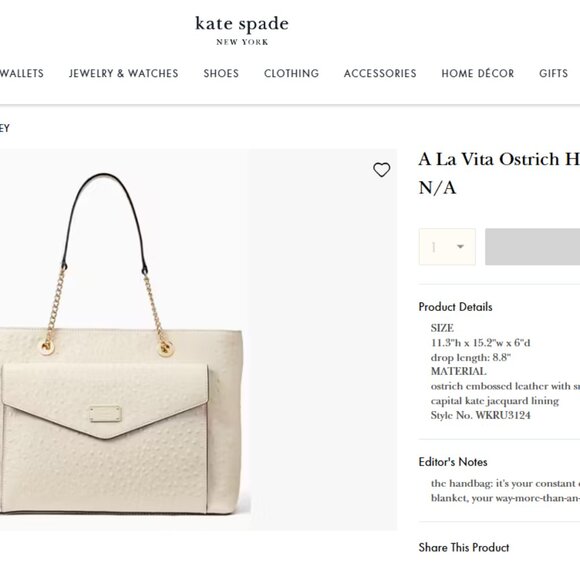 Kate Spade A La Vita Halsey Ostrich Embossed Shoulder Bag - Picture 2 of 11